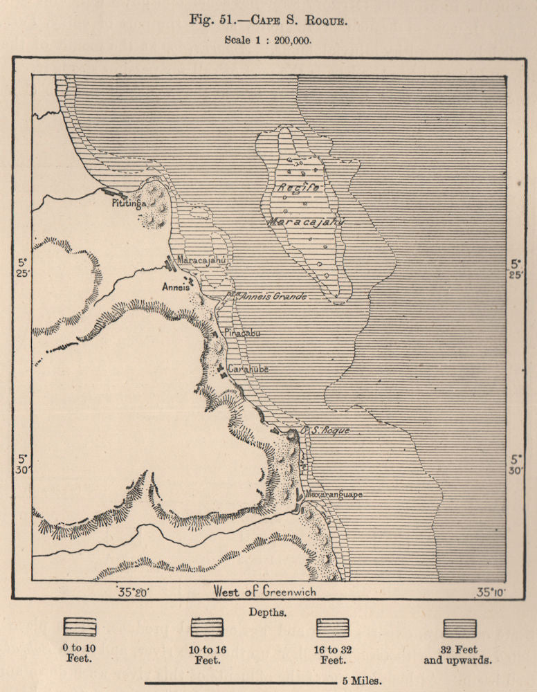 Cape San Roque. Cape São Roque. Brazil 1885 old antique vintage map plan chart
